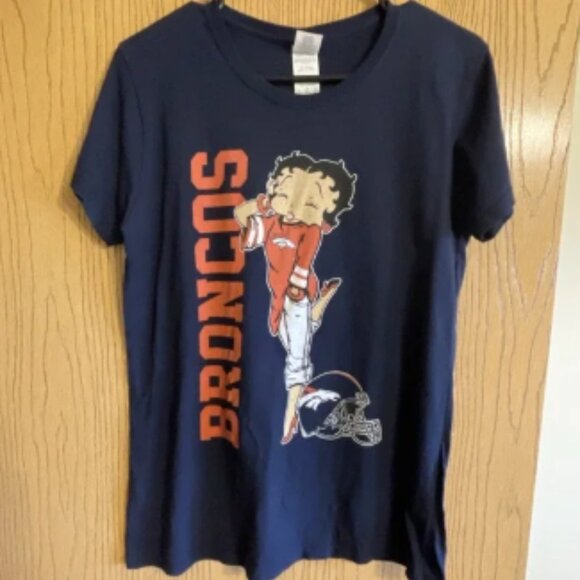 Unisex Denver Broncos Betty Boop T-Shirt Gildan Sz Large Navy Blue NonLicensed - Picture 1 of 4
